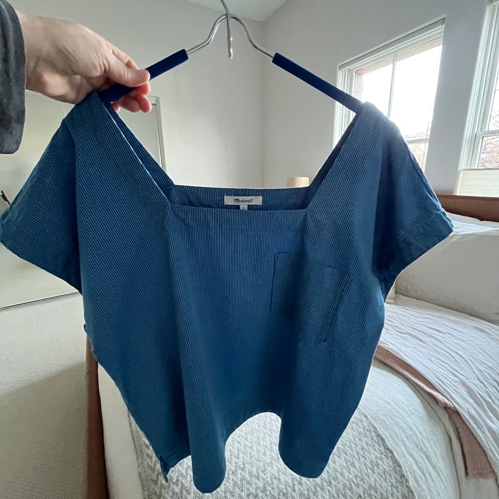 Madewell blue striped top, size L
